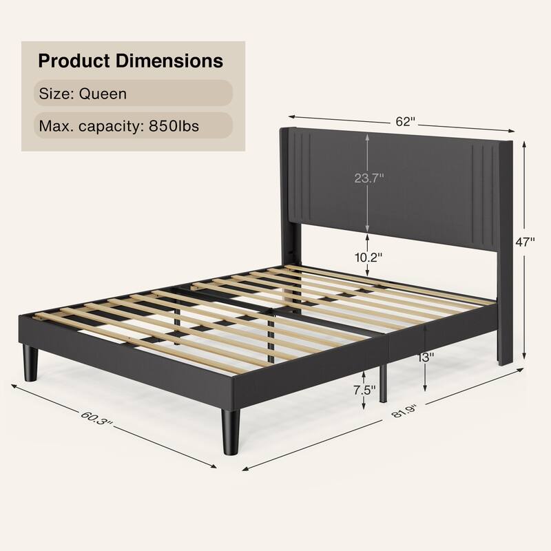 Twin/Full/Queen/King Bed Frame with Wingback Headboard, Upholstered Platform Bed