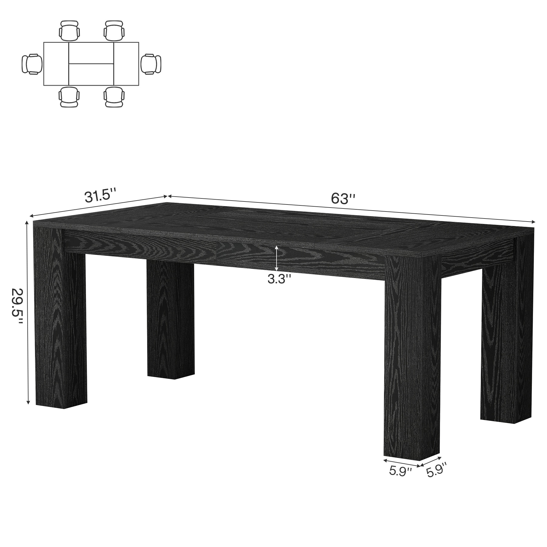 63 Inches Rectangular Modern Wood Dining Table for 4 - On Sale