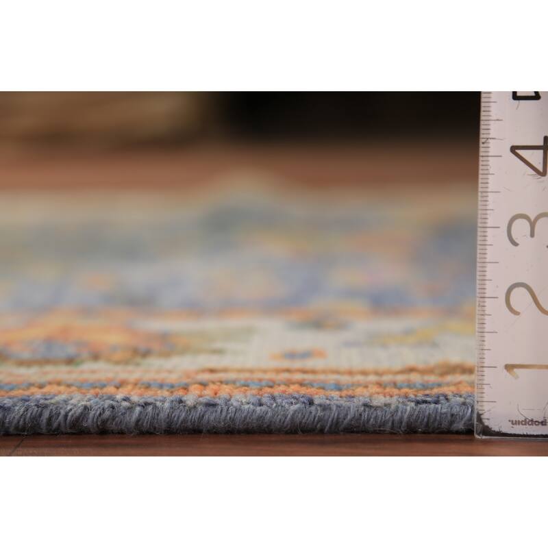 Blue Oushak Oriental Rug Hand-Knotted Transitional Wool Carpet - 4'1"x 5'10"