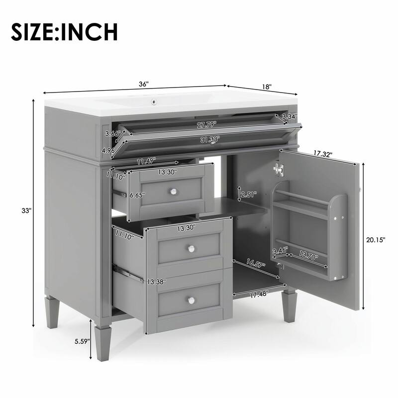 36'' Bathroom Vanity with Top Sink - Modern Storage Cabinet with Mirror