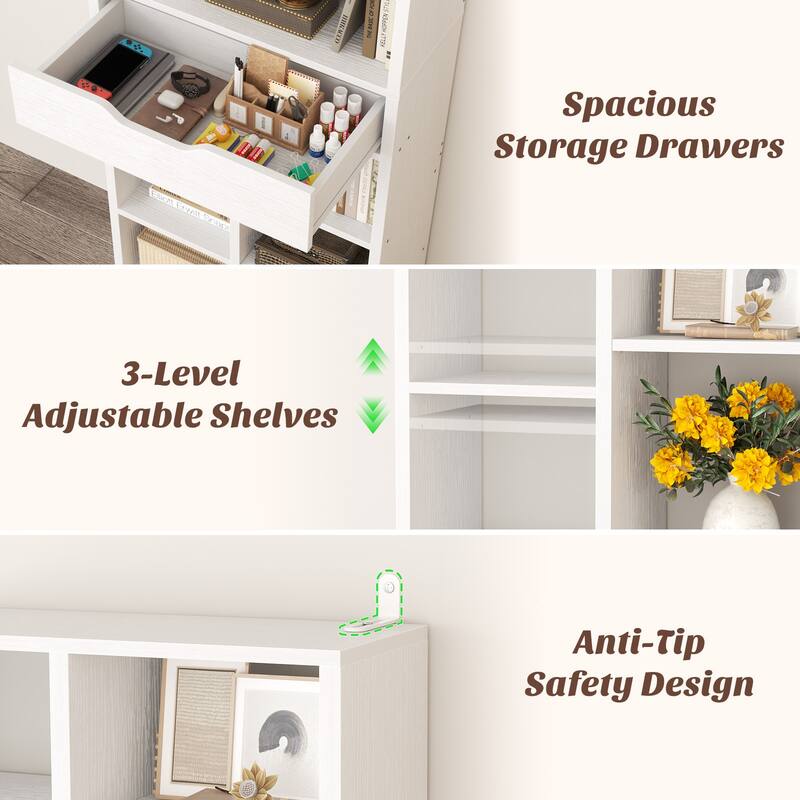 Freestanding 74" Tall Bookcase with Drawer,8-Tier Bookshelf Open Display Shelves for Living Room Home Office, Bedroom