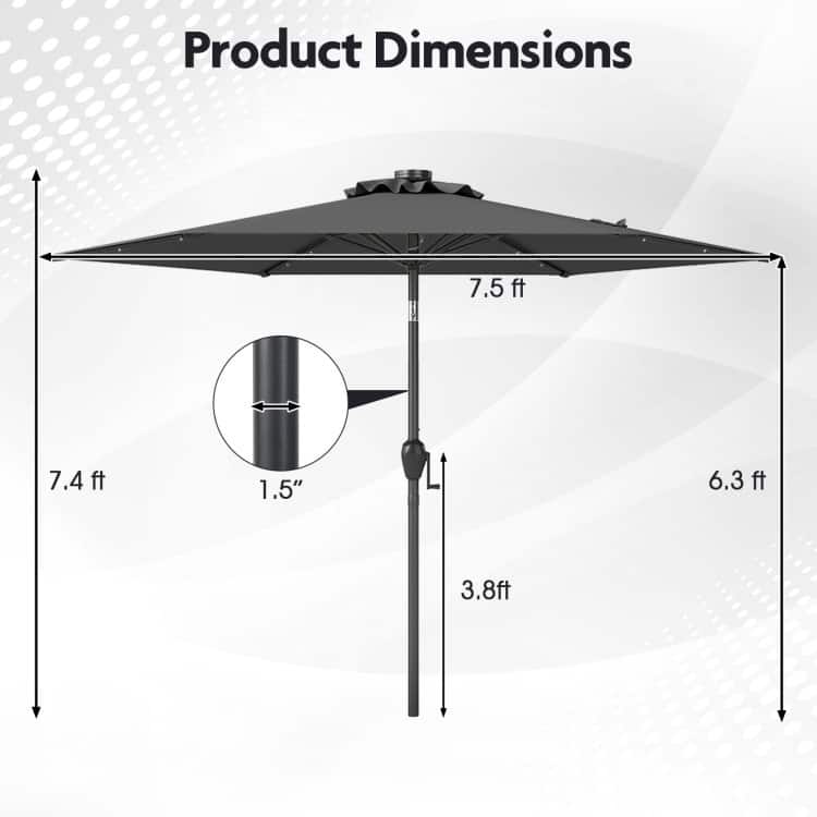 Polyester LED Patio Umbrella with Tilt and Crank Handle