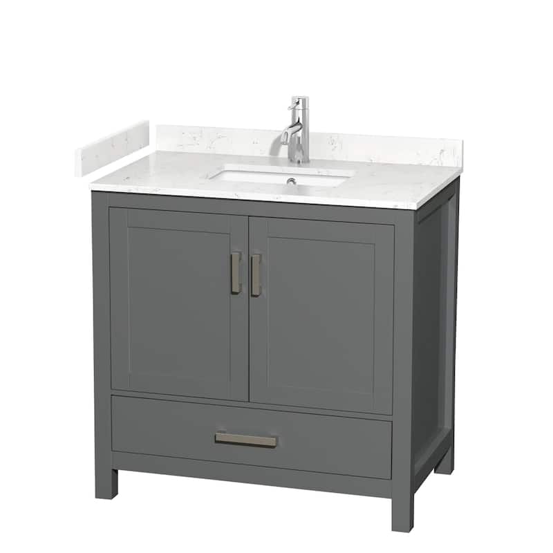 Wyndham Collection Sheffield 36" Single Bathroom Vanity, Carrara - Dark Gray / Carrara Cultured Marble Top / Brushed