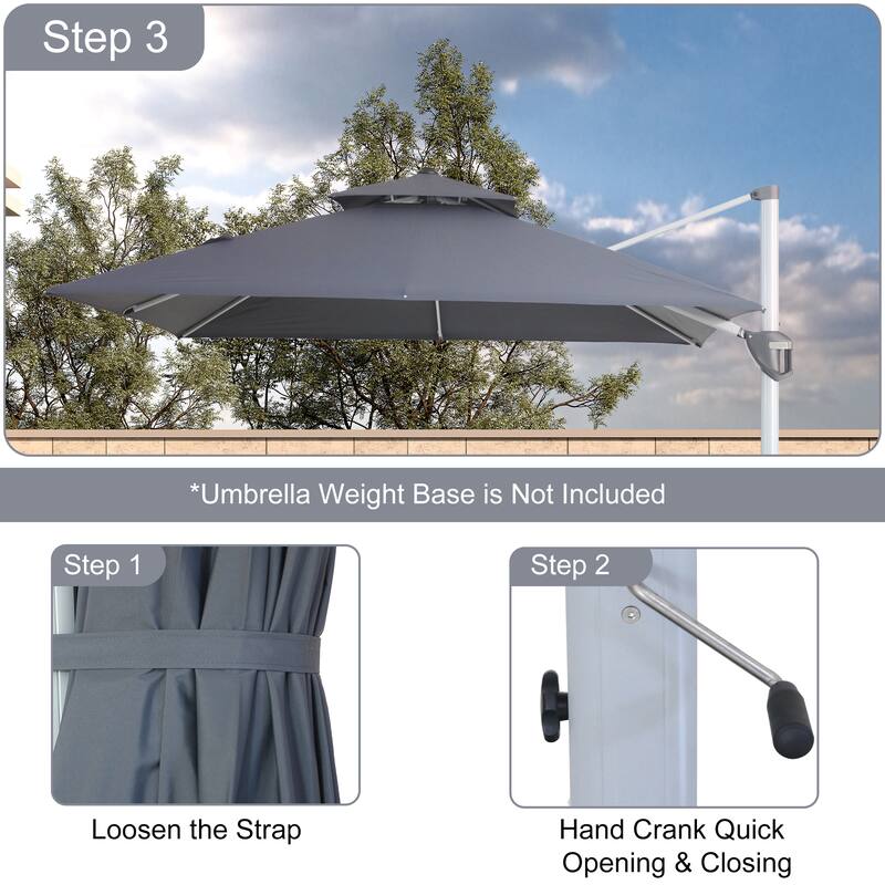 Clihome 10ft Outdoor Patio Cantilever Square Umbrella with Protective Cover