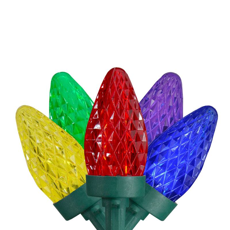 50 Count Multi-Color LED C7 Faceted Christmas Lights 20.25 ft Green Wire - 20.25'