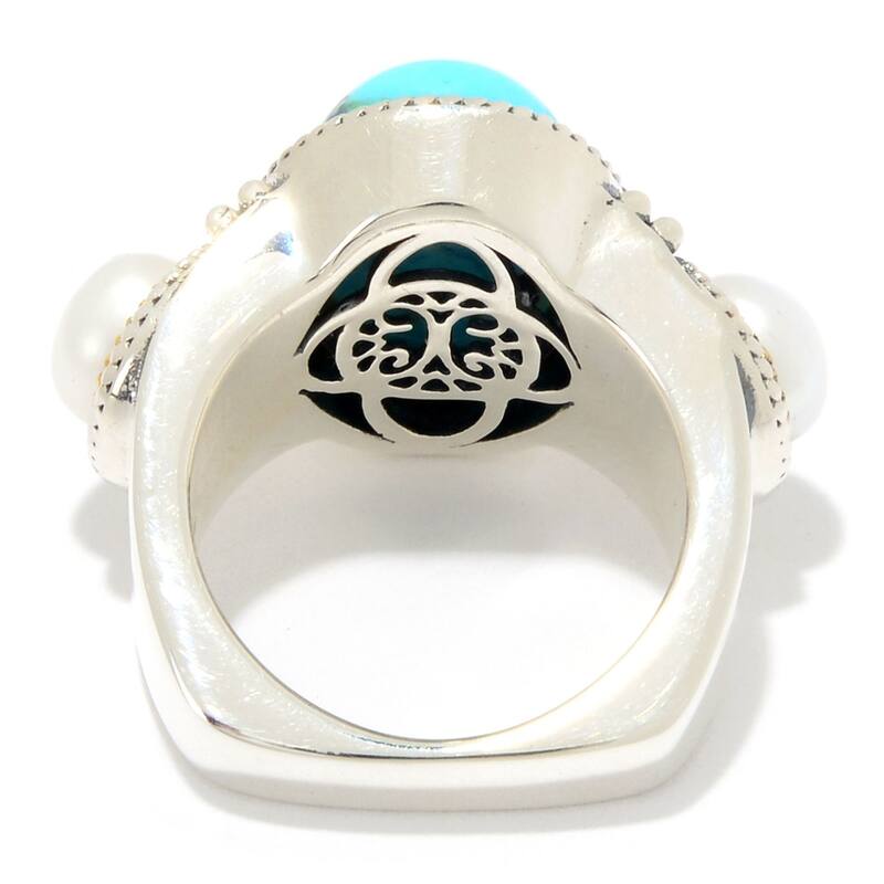925 Sterling Silver Fresh Water Pearl and Blue Mohave Turquoise Ring
