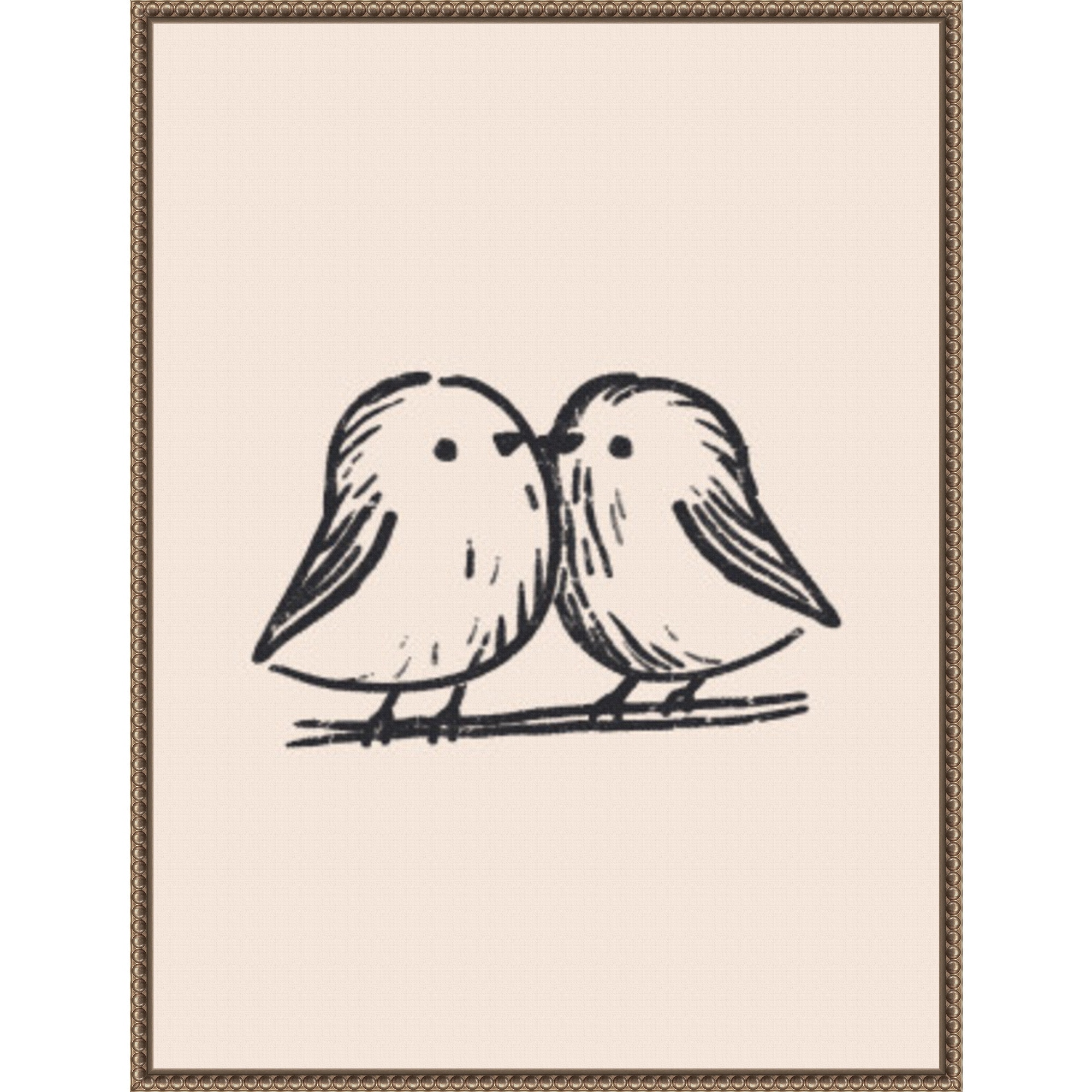 Tiny Birds by Treechild Framed Canvas Wall Art Print - Sylvie Beaded Bronze