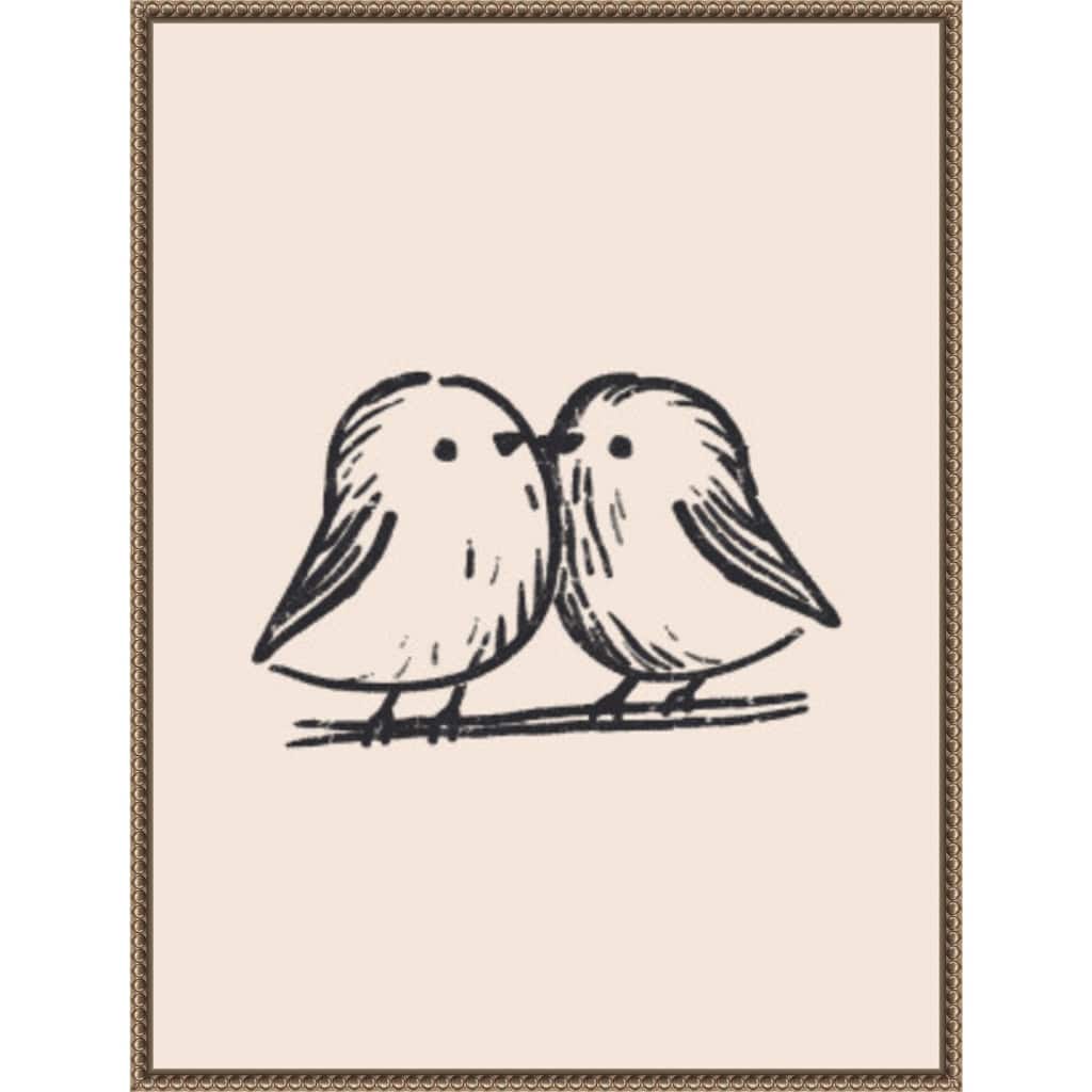Tiny Birds by Treechild Framed Canvas Wall Art Print - Sylvie Beaded Bronze