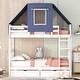 preview thumbnail 2 of 7, White+Blue Twin over Twin Bunk Bed Wood Bed with Tent and Drawers