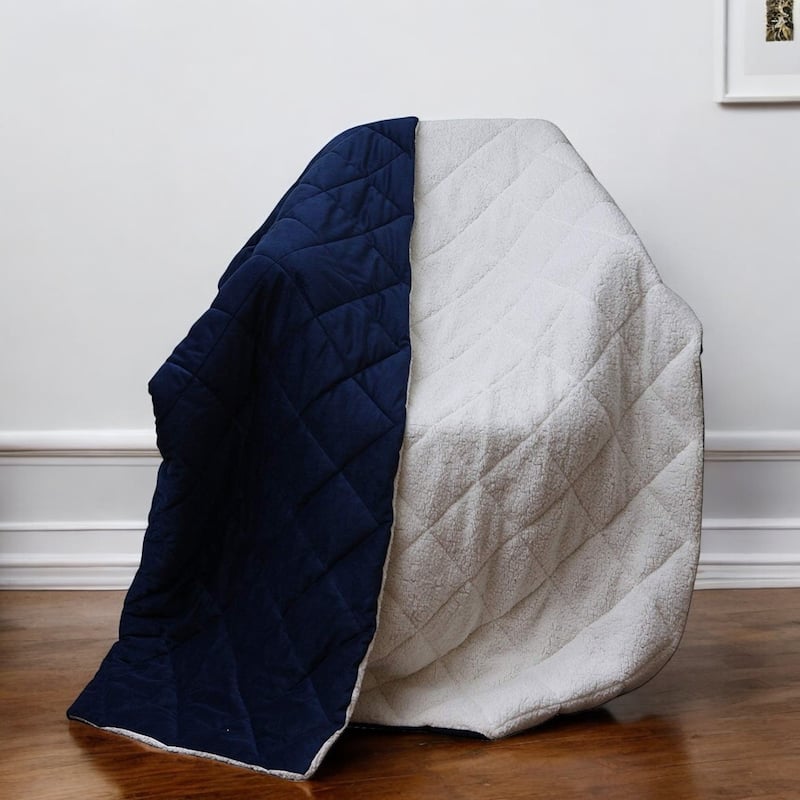 HomeRoots 60" X 80" Navy Blue Microfiber Quilted Plush Throw Blanket