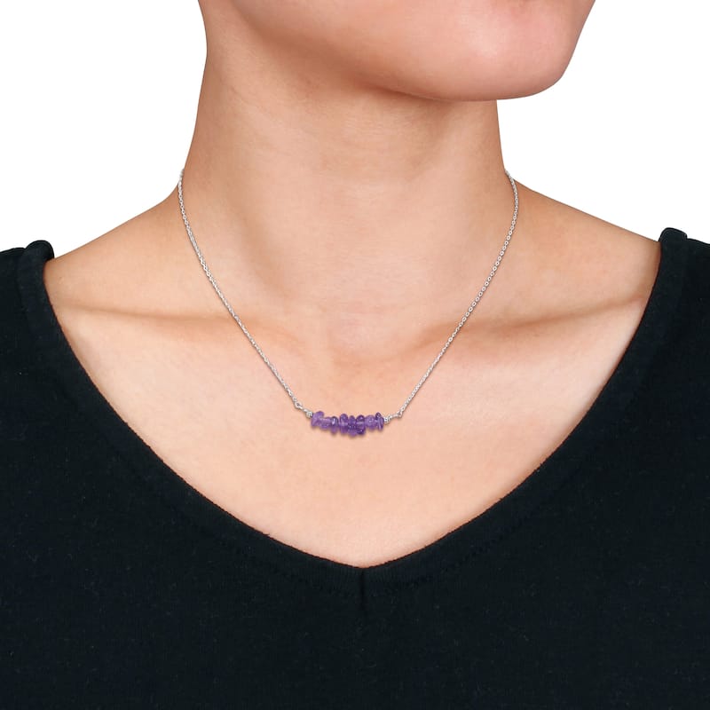 Miadora 1 1/5ct TGW Fancy Amethyst Bead Necklace in Sterling Silver-17+2 in.