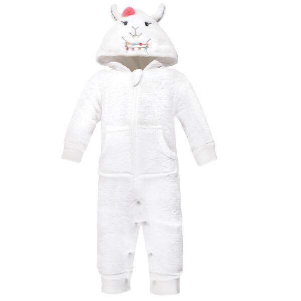 slide 1 of 1, Hudson Baby Infant Girl Plush Jumpsuits, Girl Llama 0-3 Months - Girl Llama