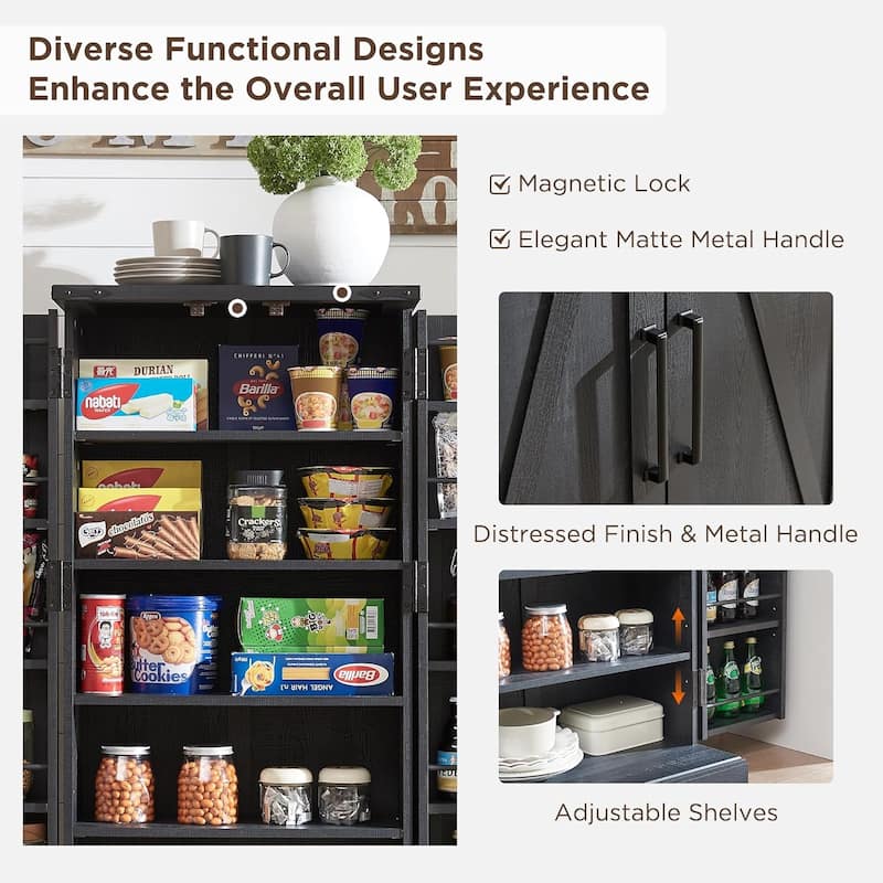 47" Farmhouse Kitchen Pantry, Storage Cabinet with Barn Doors