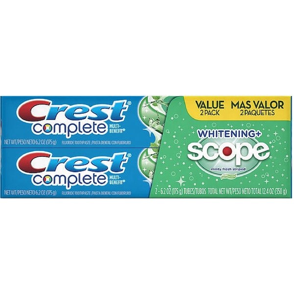 Crest Complete Multi-Benefit Whitening + Scope Toothpaste, Value Pack, Minty Fresh 6.20 oz, 2 ea