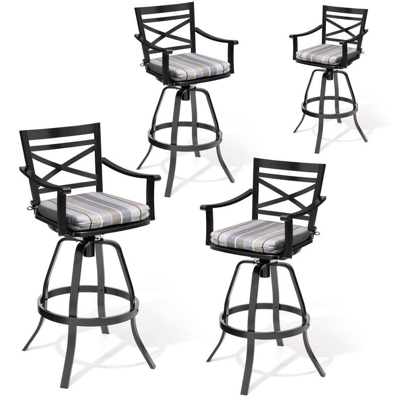 Outdoor Bar Stools Patio Cast Aluminum Swivel Barstools with Sunbrella Cushion - 4-piece set, MILANO CHAR cushion