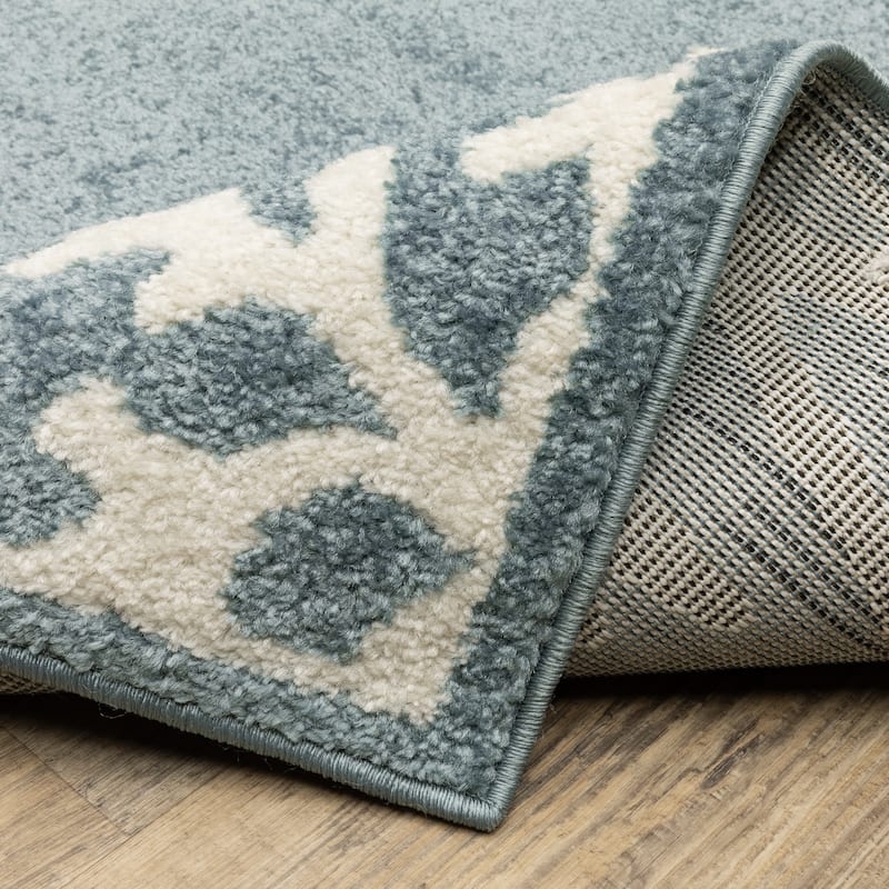 Quartz Coastal Coral Border Blue/ Ivory Area Rug