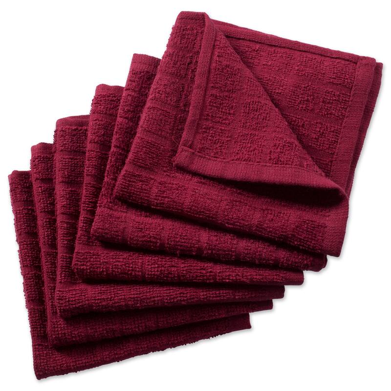 DII Solid Windowpane Terry Dishcloth Set of 6 - wine