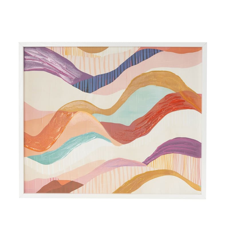 Canvas Abstract Wavy Framed Wall Art with White Frame - Multi Colored - Roche River Decor - White - 22 x 26