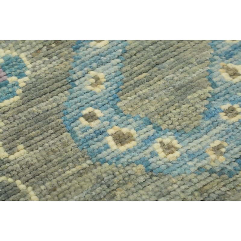 Handmade Gray Oushak Vegetable Dye Area Rug, Floral Geometric Carpet - 11' 10'' X 9' 2''