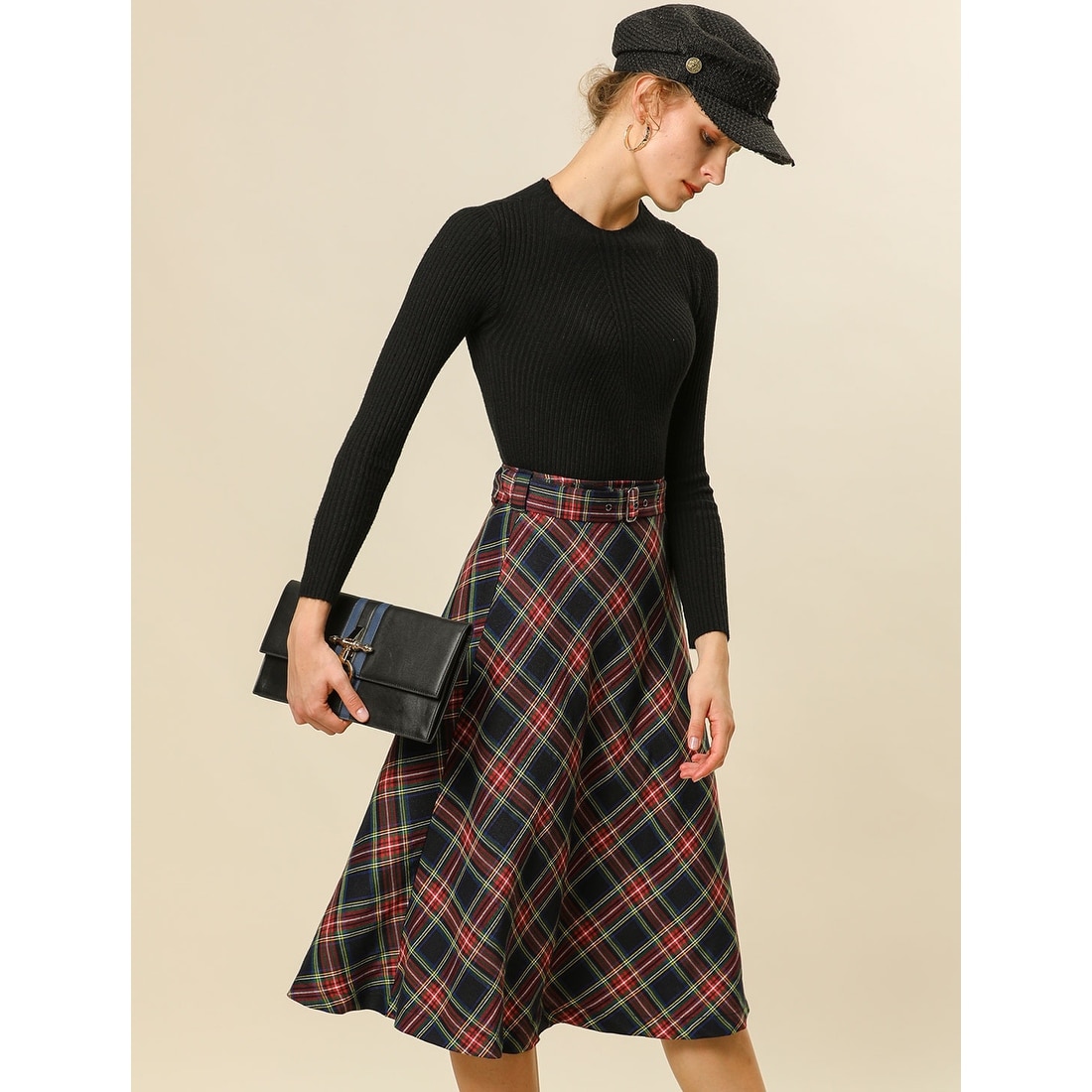 elegant plaid midi skirt
