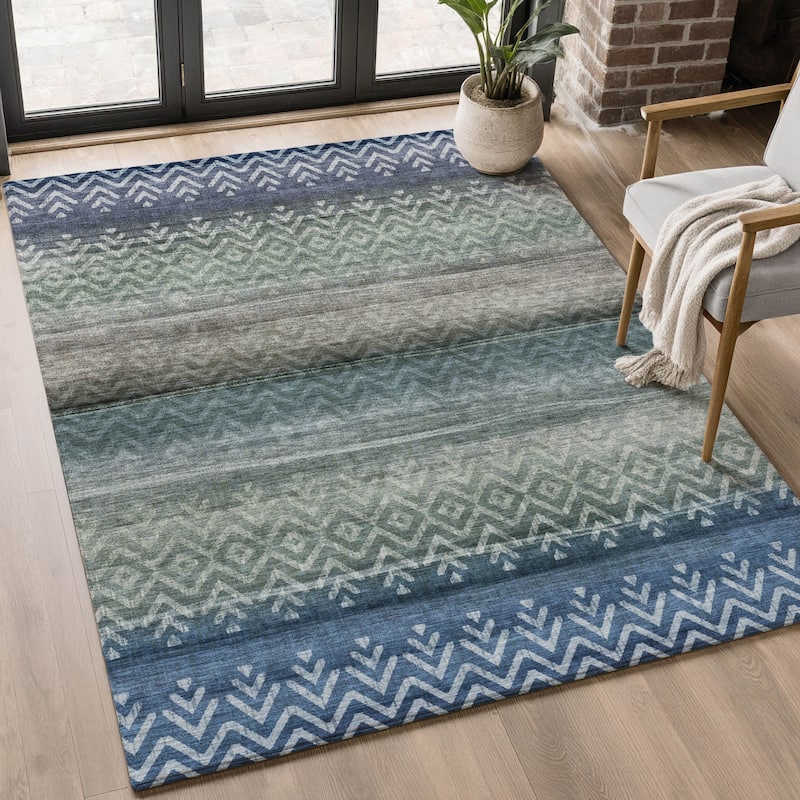 Premium Washable Super Soft Boho Ombre Mayfield Rug - Blue - 9' x 12'