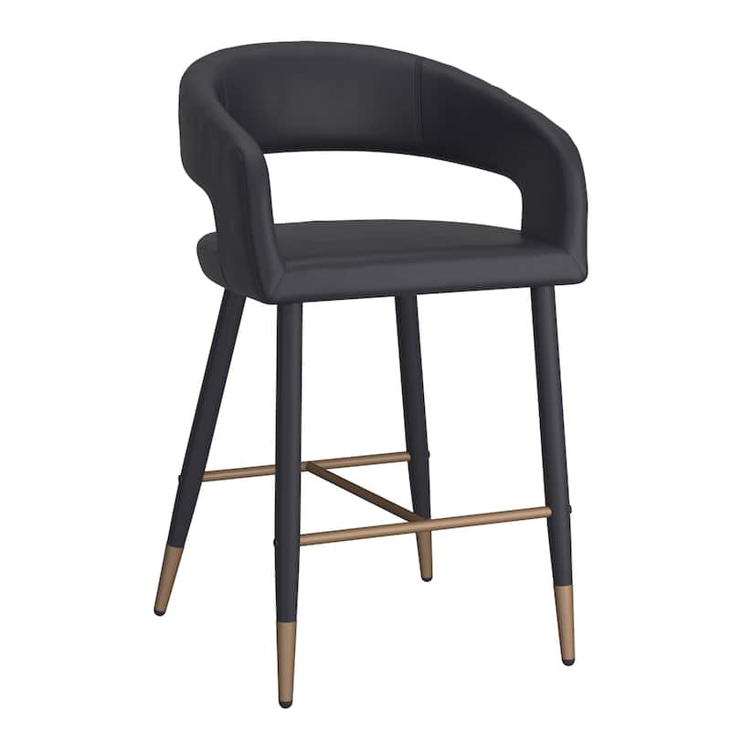 Modern Faux Leather and Metal 26" Counter Stool, Set of 4 - Black