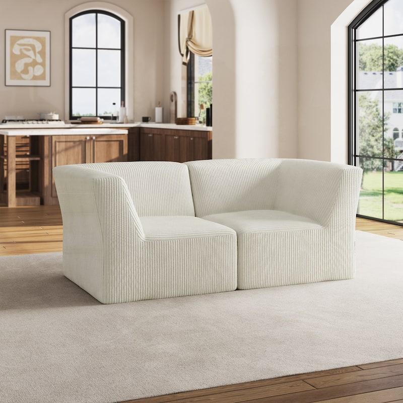 71" W Corduroy Fully Sponge Molded Couch Modular Sectional Sofa - Beige