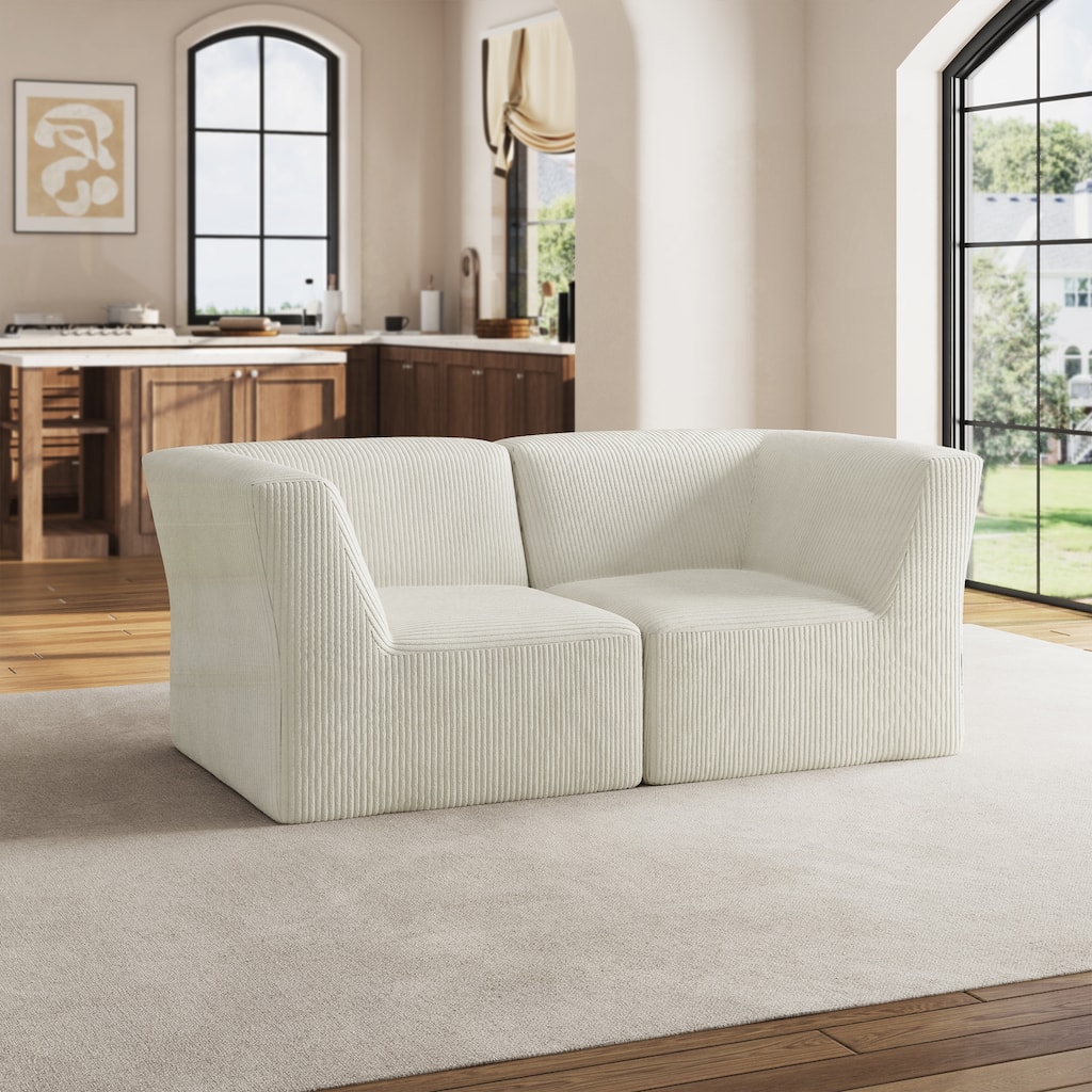 71" W Corduroy Fully Sponge Molded Couch Modular Sectional Sofa