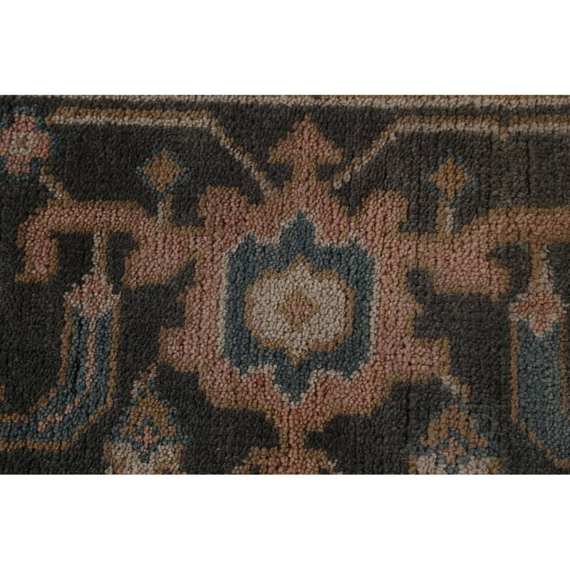 All-Over Floral Oushak Indian Area Rug Hand-Knotted Wool Carpet - 9'1" x 11'8"