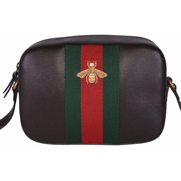 Shop Gucci Women S 412008 Brown Leather Red Green Web Bee Crossbody Purse Bag Overstock 15949700