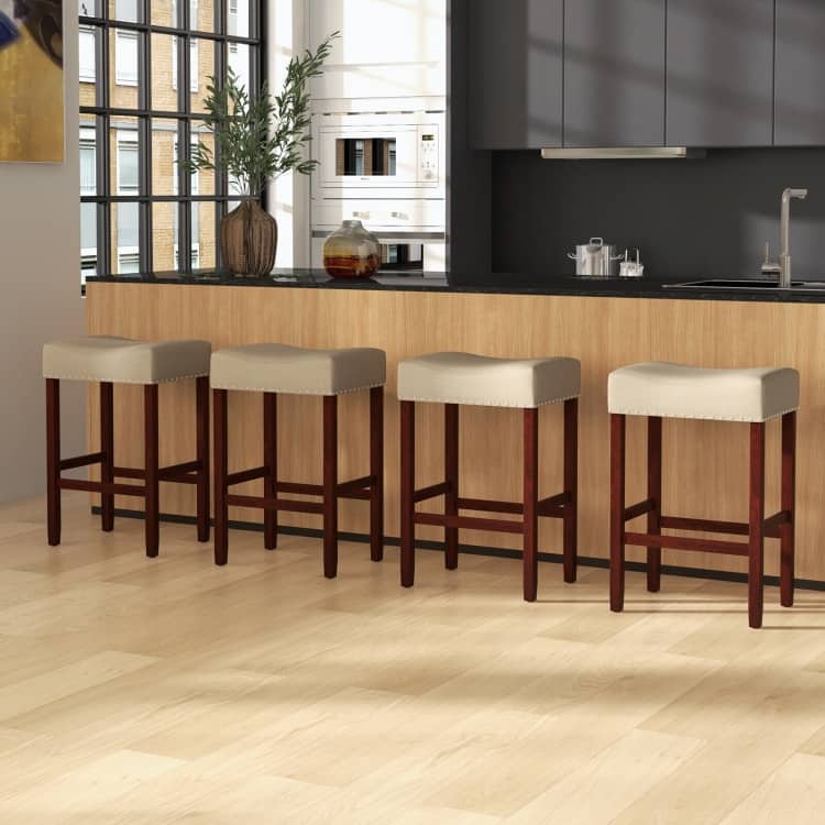 Set of 2 24 Inch Bar Stool with Curved Seat Cushions - 17" x 13" x 24" (L x W x H)