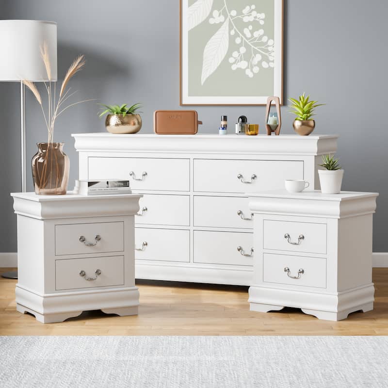 Furniture of America Devi Traditional 3-Piece Solid Wood Nightstand and Dresser Set - White