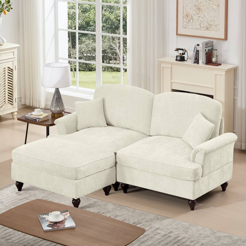 GDFStudio - Elegant Mid-Century Chenille 2-Seater 76.4" L-Shaped Modular Loveseat Sofa with Ottoman