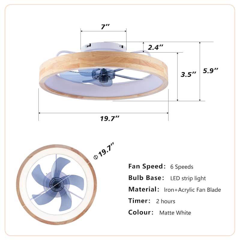 20" Caged Ceiling Fans Flush Mount,Low Profile Fabric Farmhouse Ceiling Fan with Remote Control - N/A