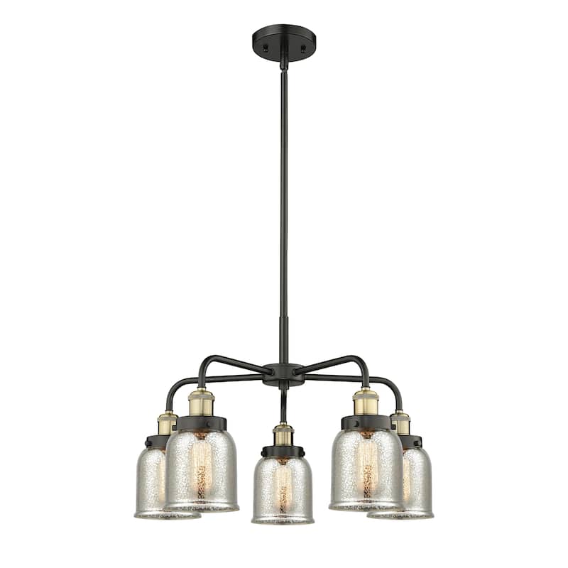 Innovations Lighting Bell - 5 Light 23" Stem Hung Chandelier - Silver Plated Mercury/Black Antique Brass