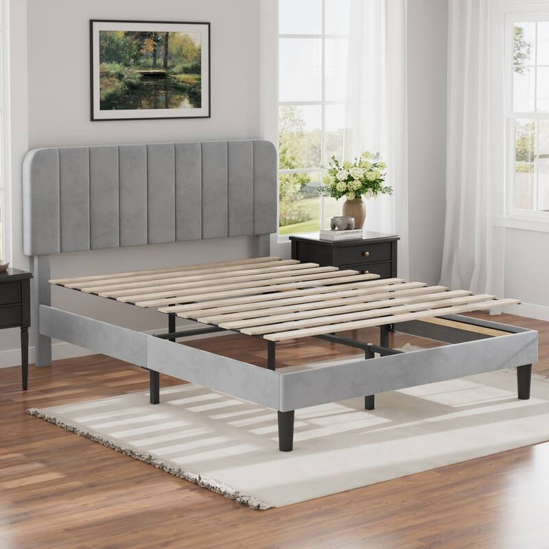 Javlergo Upholstered Bed Frames with Height-adjustable Headboard