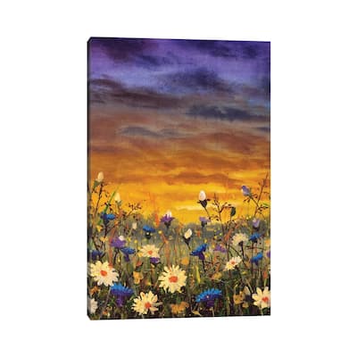 iCanvas "Flowers Field White Daisies Flowers Blue Cornflowers Oil Painting" by Valery Rybakow Canvas Print