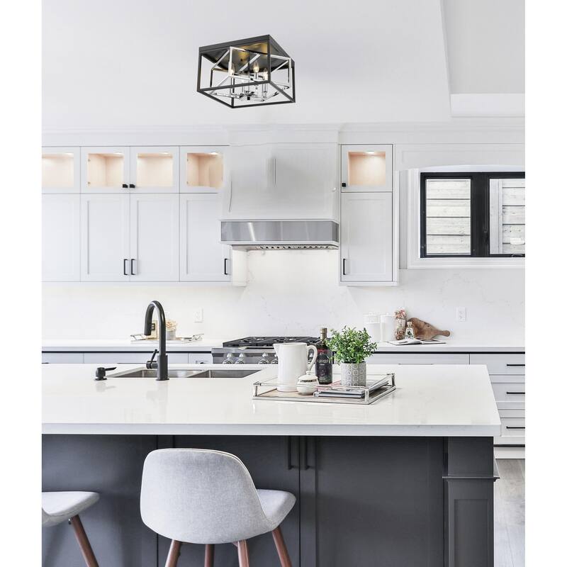 4-Light Black And Chrome Interlocked Box Flush Mount