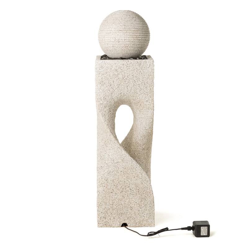 Glitzhome Modern Geometric Oversized Pedestal Sphere Polyresin Outdoor Floor Fountain with Pebbles