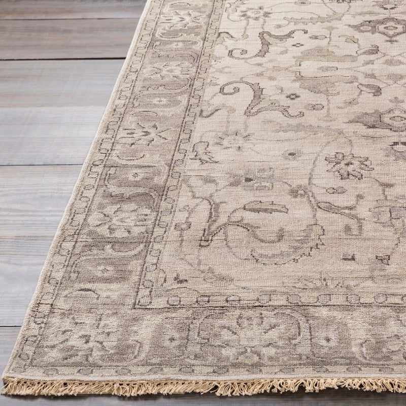 Hand-Knotted Brading Border Viscose Area Rug - 2'6" x 8' Runner - 2'6" x 8' Runner
