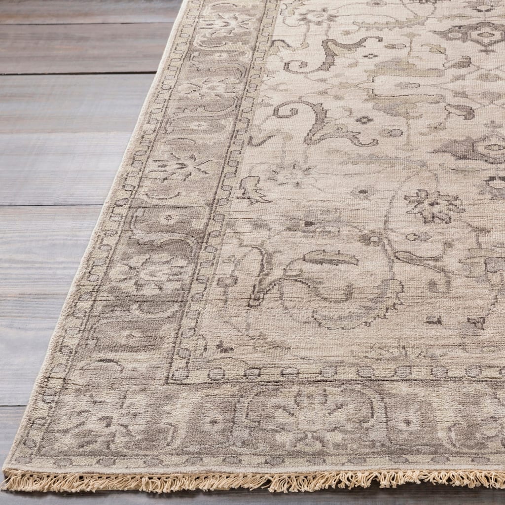 Hand-Knotted Brading Border Viscose Area Rug - 2'6" x 8' Runner - 2'6" x 8' Runner