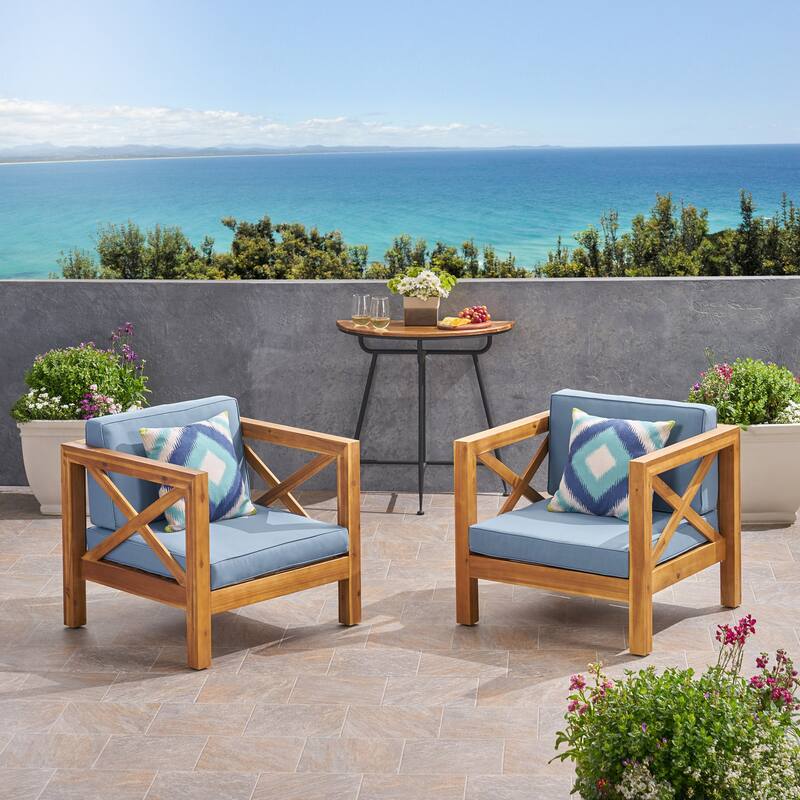 Brava Outdoor Acacia Club Chairs (Set of 2) by Christopher Knight Home