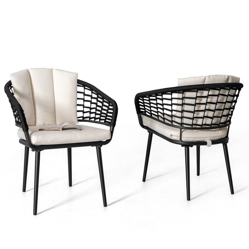 Nuu Garden Outdoor Patio Woven Rope Chairs with 1.97" Thick Cushions, Beige