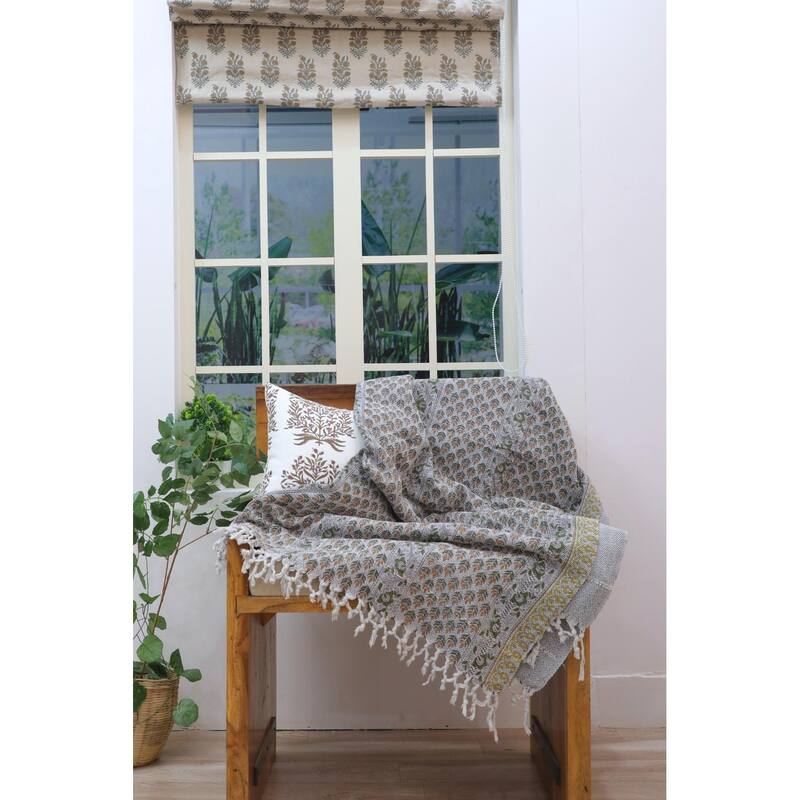 Fabdivine Alia Handcrafted Cotton Throw - Traditional Block Print, Ethnic Living Room Accent,Handwoven Decorative Blanket, 90x54