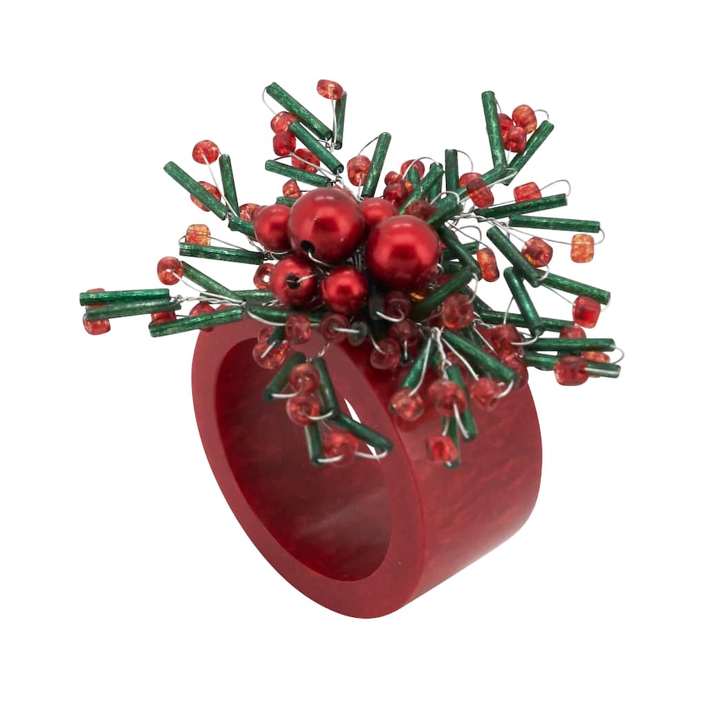 Festive Finery Beaded Napkin Ring (Set of 4) - Red
