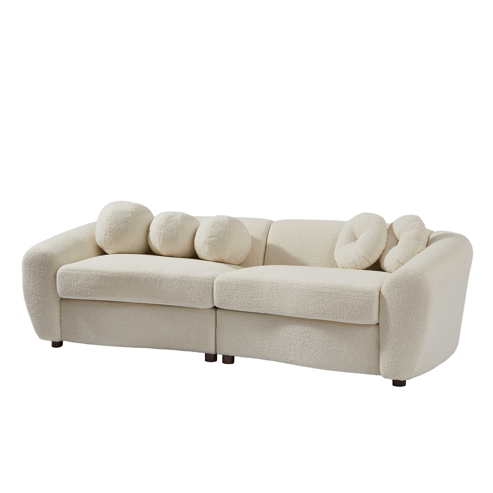 Modern Curved Sofa Back Upholstered Couch with 5 Decorative Throw Pillows Teddy Fabric Couch for Living Room Office Bed Bath Beyond 38447578