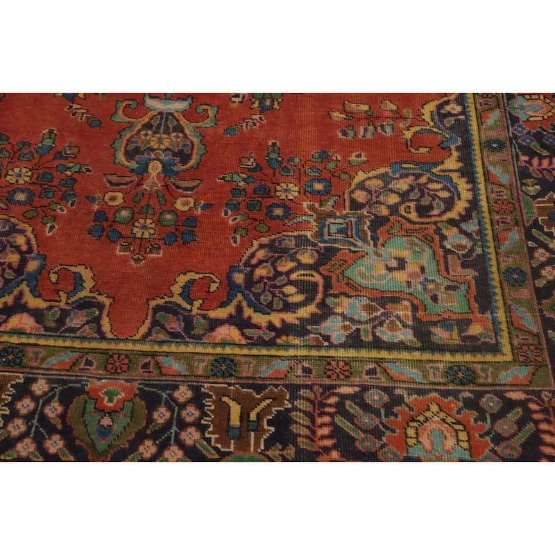 Hand Knotted Oriental 100% Wool Carpet Traditional Floral Oranges & Rust Tabriz Area Rug - 9' 5'' X 6' 5''