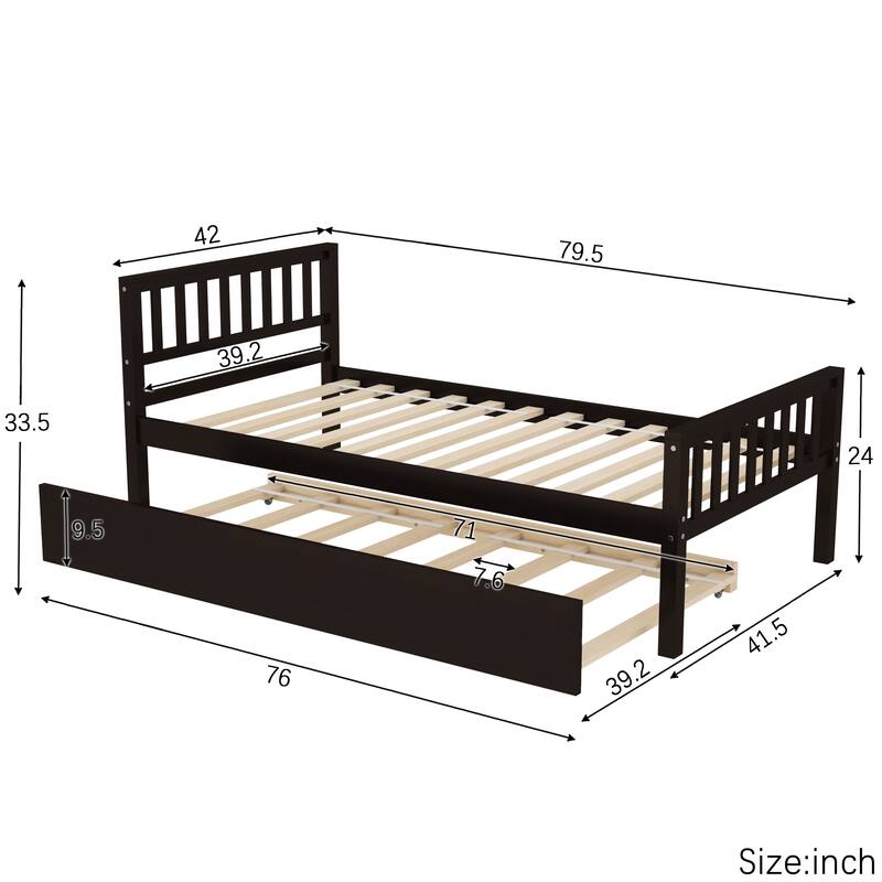 Twin Bed with Trundle, Platform Bed Frame with Headboard and Footboard, for Bedroom Small Living Space