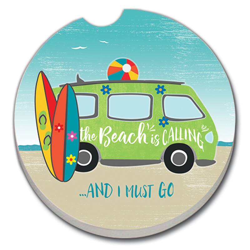 Counterart Absorbent Stoneware Car Coaster, Beach Van, Set of 2 - 2.5