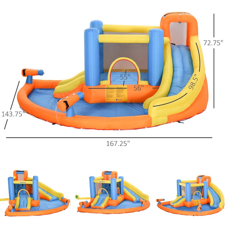Outsunny 5-in-1 Kids Inflatable Bounce House Jumping Castle with Water Pool, Slide, Climbing Walls, & 2 Water Guns
